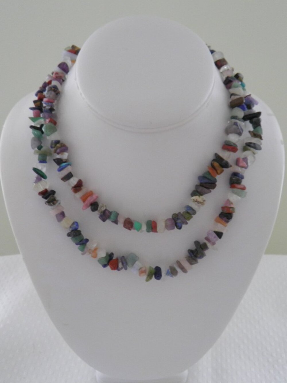 Multi- Color Natural Stone Chip Necklace 36" long